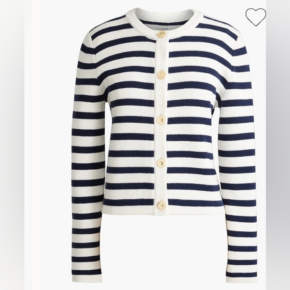 NWT J.Crew Factory Striped cotton lady jacket cardigan sweater ivory navy XS - Picture 4 of 12